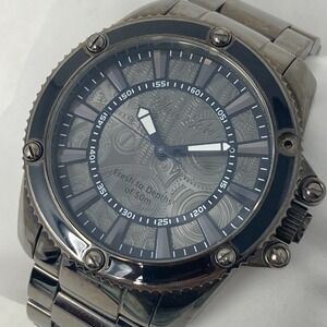 Marc Ecko Watch Men 48mm Gunmetal Gray READ Faux Skeleton New Battery 7.25"